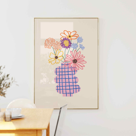Flower Checkered Vase Print
