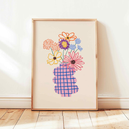 Flower Checkered Vase Print