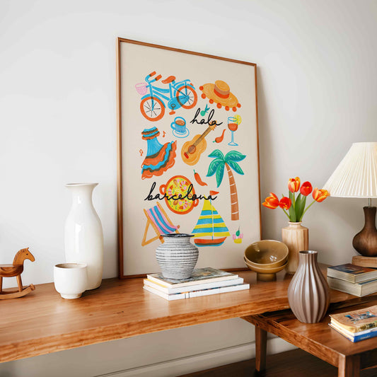 Hola Barcelona Retro Print