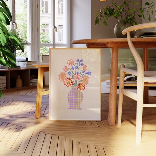 Flower Checkered Vase Print