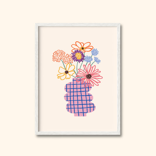 Flower Checkered Vase Print