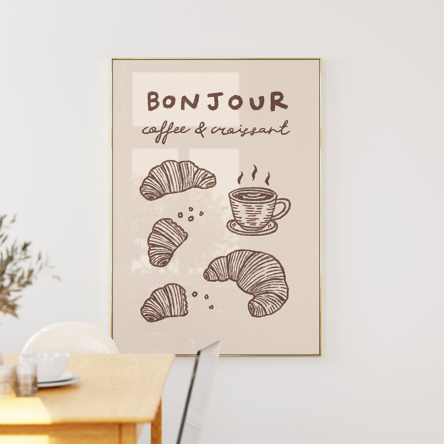 Bonjour Coffee Croissant Print