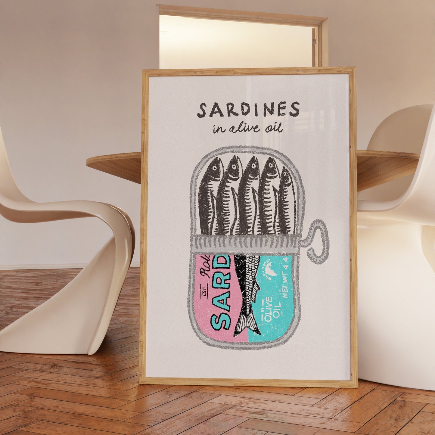 Sardines Tin Retro Pink Print