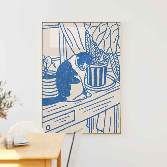 Cat At Home Retro Print