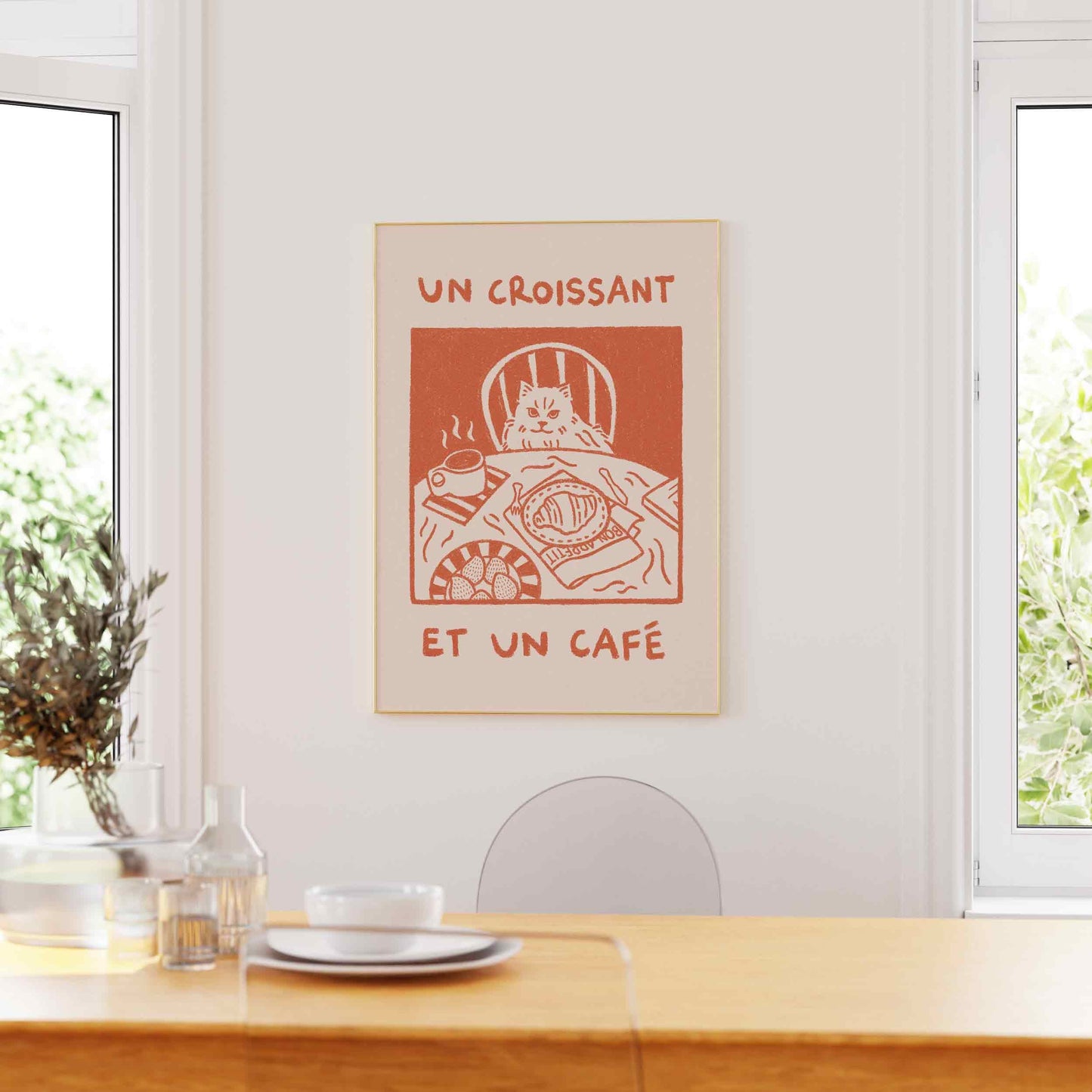 Un Croissant Cafe Cat Print