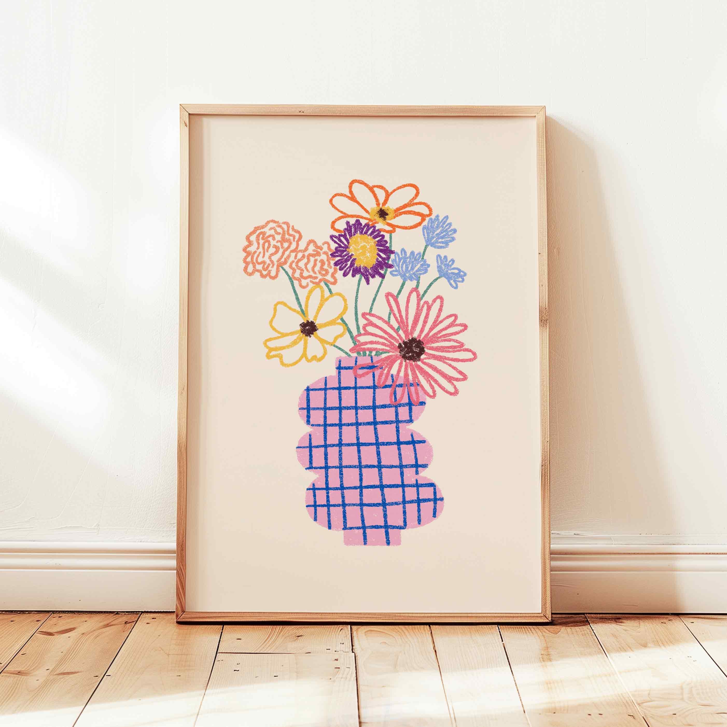 Flower Checkered Vase Print