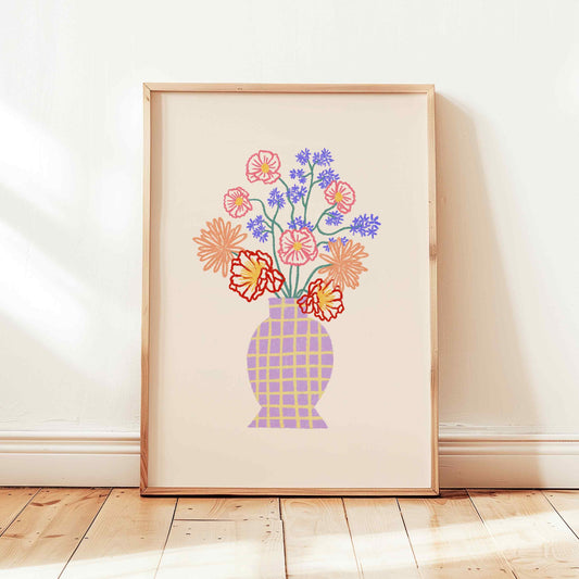 Flower Checkered Vase Print