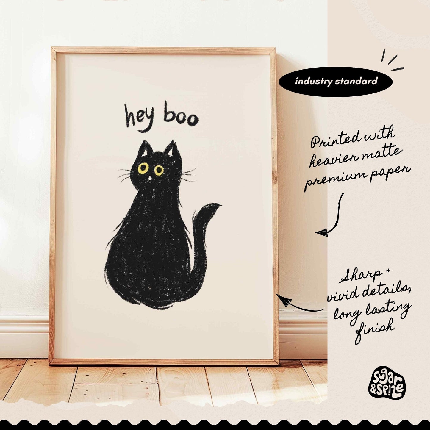 Hey Boo Halloween Cat Print