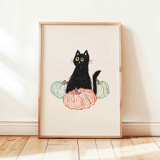 Halloween Pumpkin And Cat Print