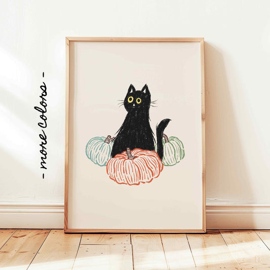 Halloween Pumpkin And Cat Print