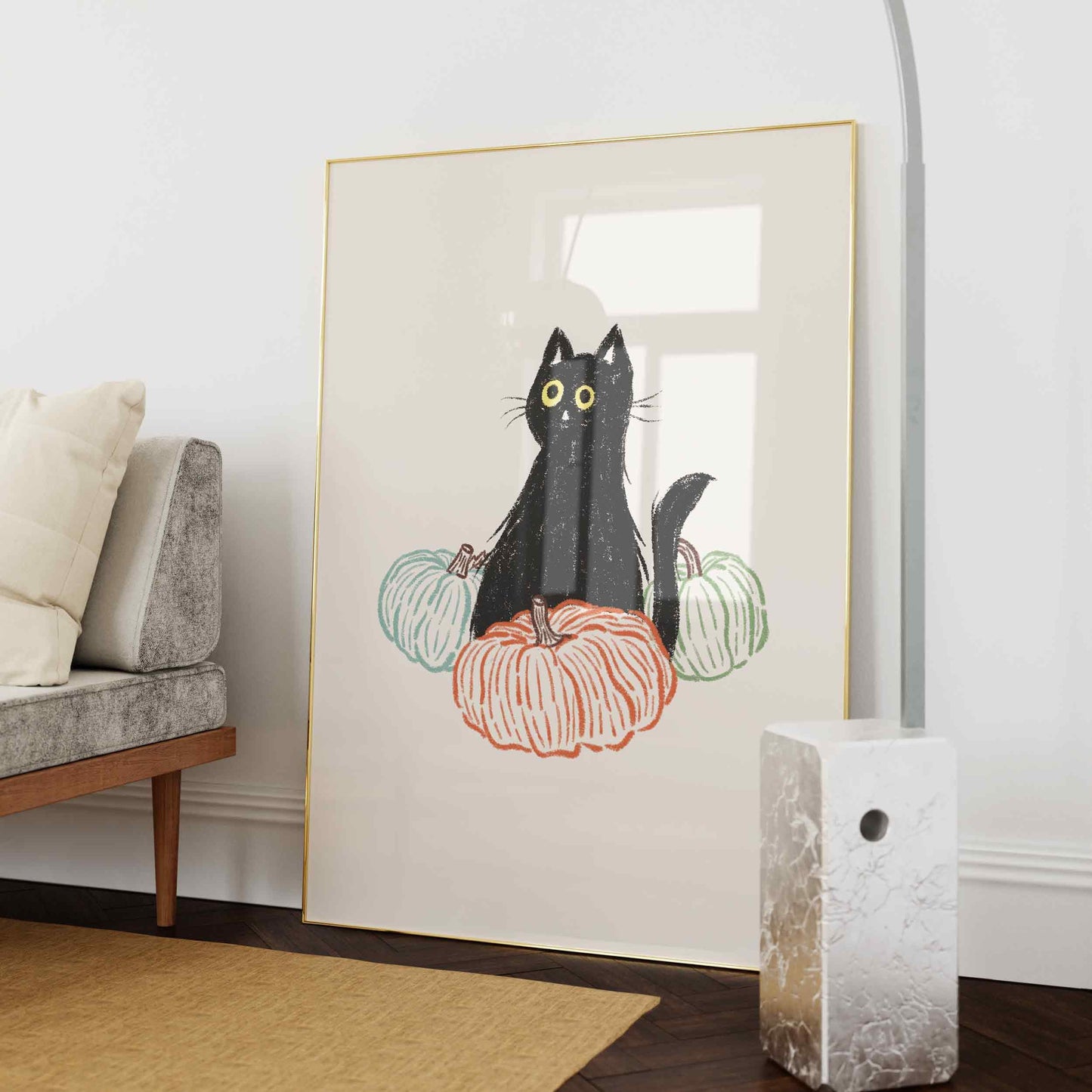 Halloween Pumpkin And Cat Print