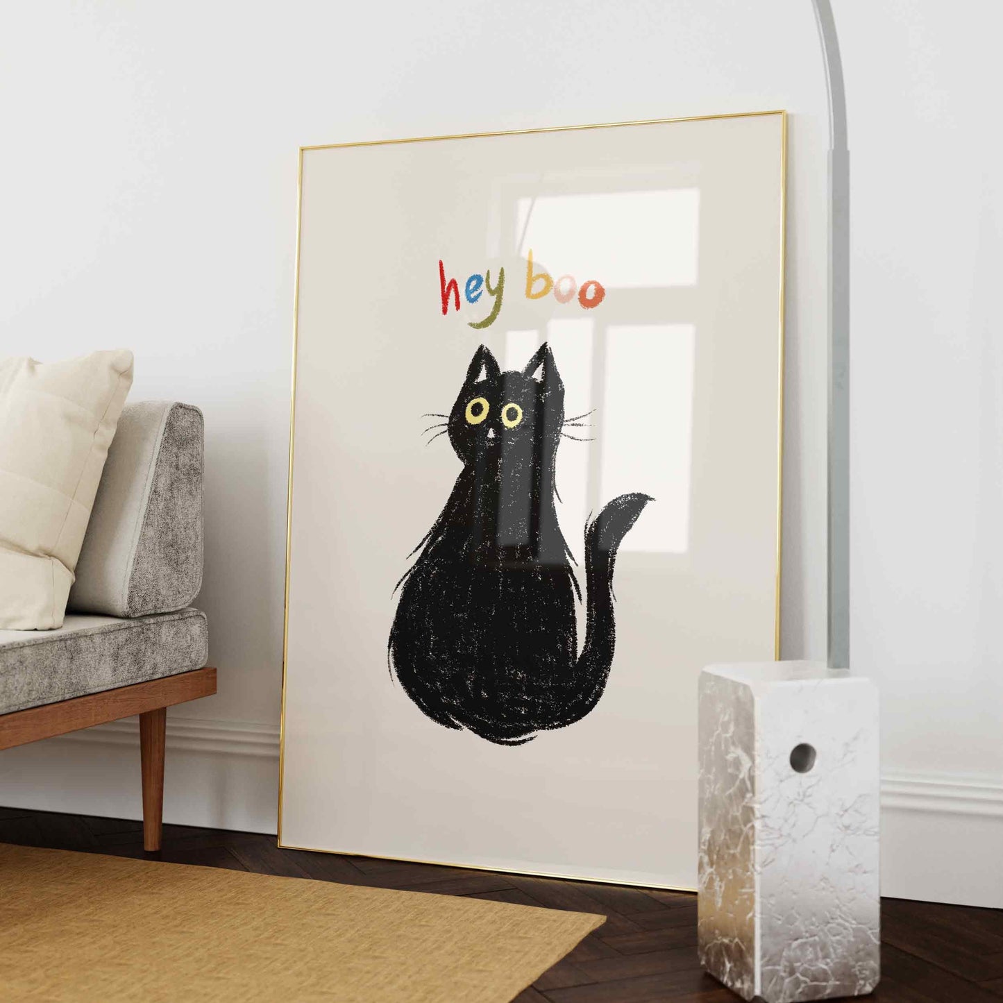 Hey Boo Halloween Cat Print