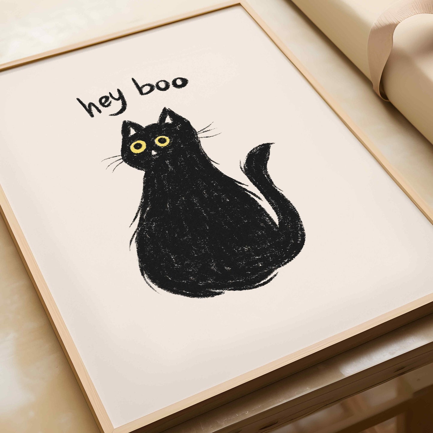 Hey Boo Halloween Cat Print