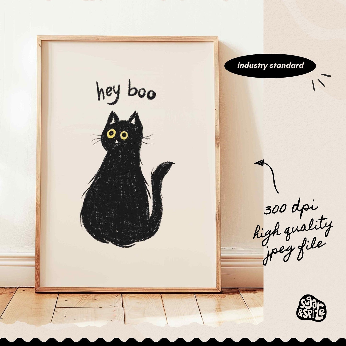 Hey Boo Halloween Cat Print