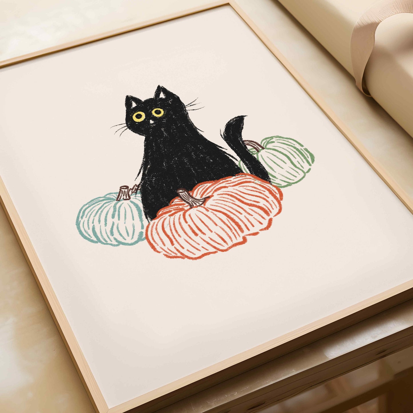 Halloween Pumpkin And Cat Print