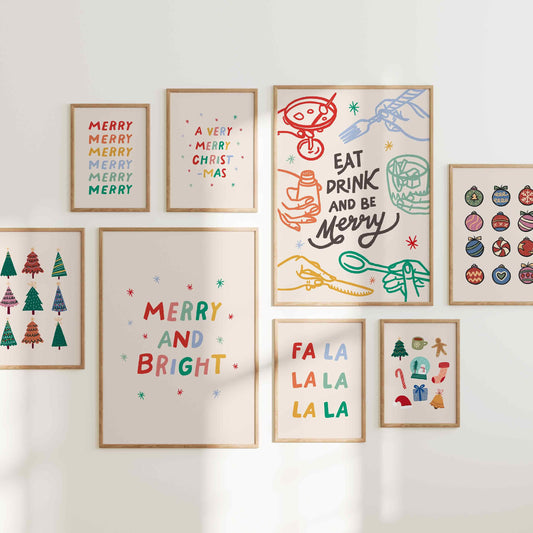 Colorful Christmas Prints Set of 8