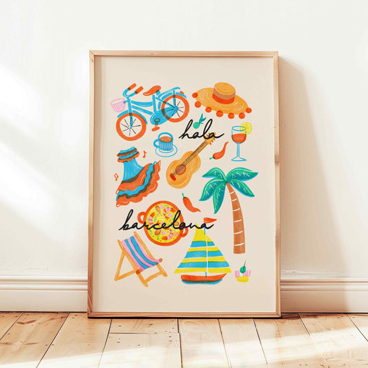 Hola Barcelona Retro Print