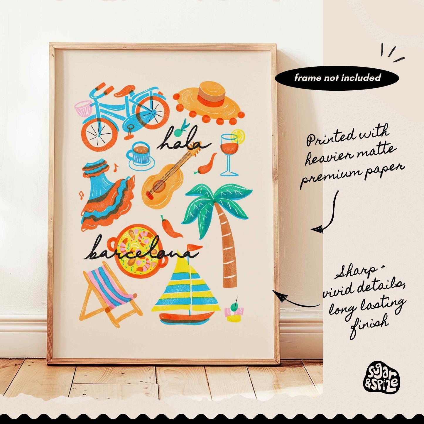 Hola Barcelona Retro Print