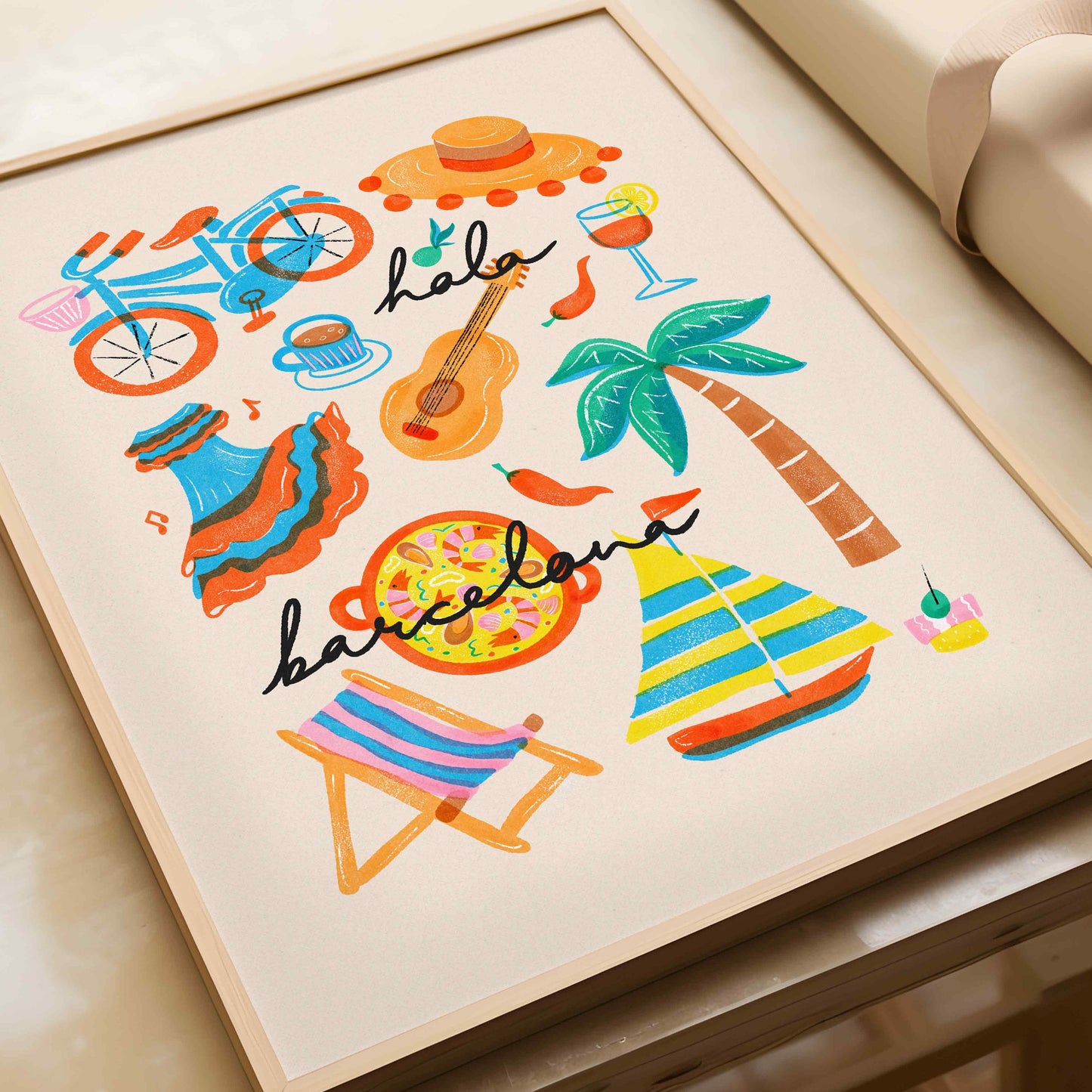 Hola Barcelona Retro Print