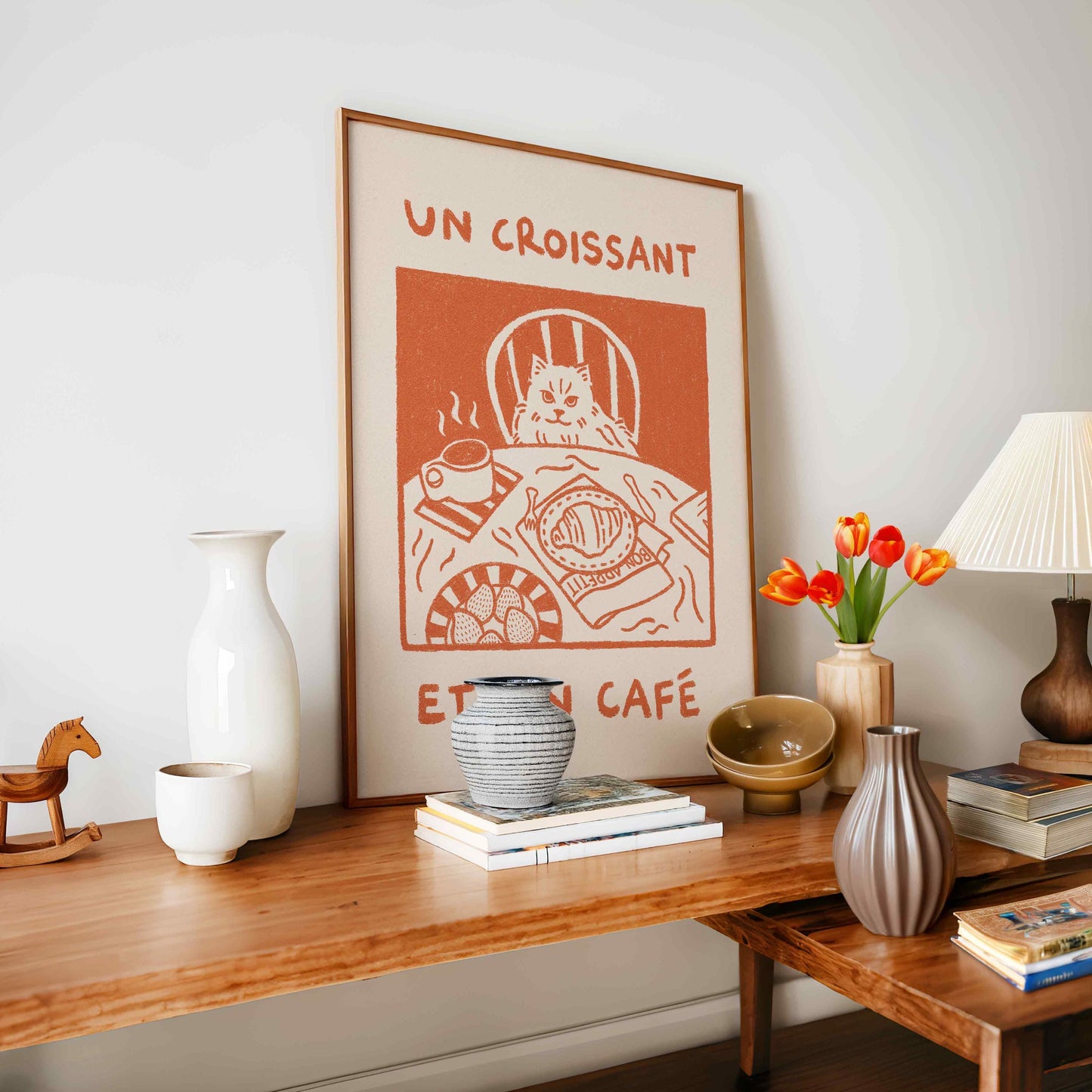 Un Croissant Cafe Cat Print