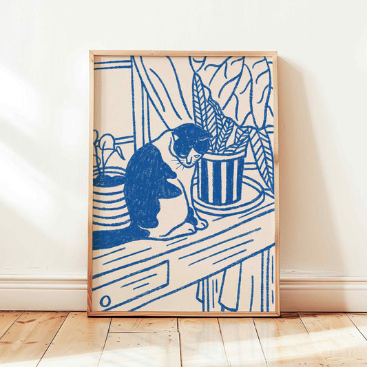 Retro Cat At Home Print