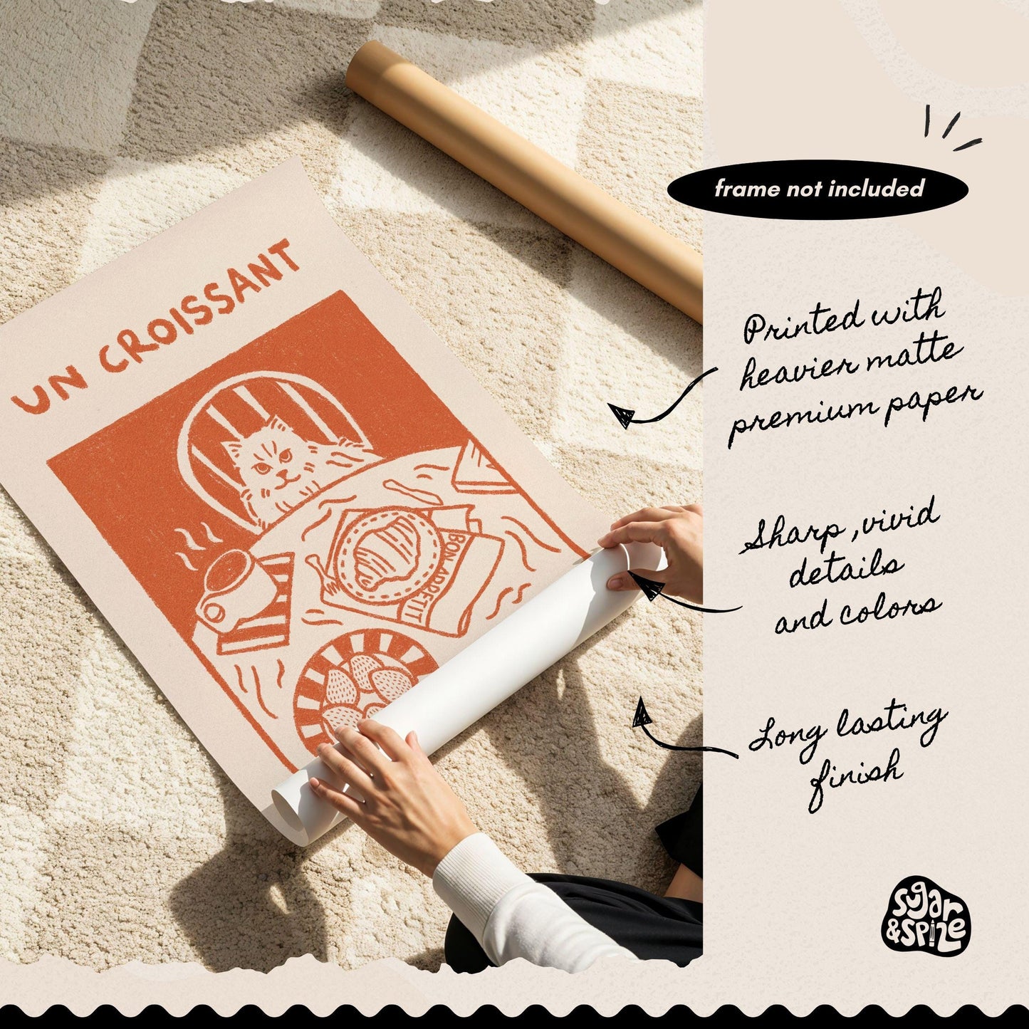 Un Croissant Cafe Cat Print