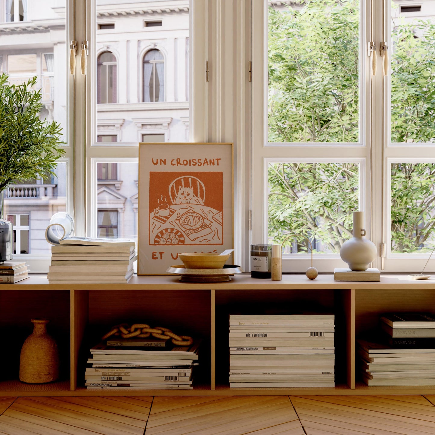 Un Croissant Cafe Cat Print