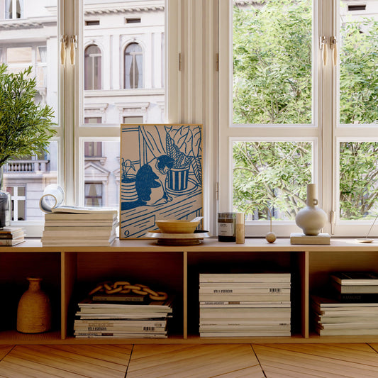 Retro Cat At Home Print