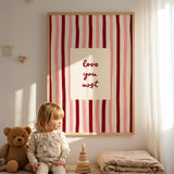 Love You Most Print, Red Pink Nursery Poster, Kids Playroom Wall Decor, UNFRAMED