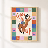 Giddy Up Cowgirl Print, Colorful Kids Playroom Poster, Nursery Wall Decor, UNFRAMED
