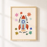 Anything Is Possible Print, Colorful Rocket Ship Stars Kids Poster, Nursery Wall Decor, UNFRAMED