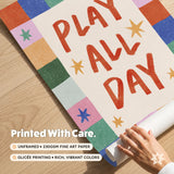 Play All Day Print, Colorful Stars Kids Playroom Poster, Nursery Wall Decor, UNFRAMED