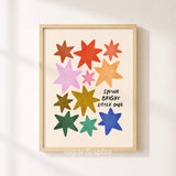 Shine Bright Little One Print, Colorful Stars Kids Playroom Poster, Nursery Wall Decor, UNFRAMED