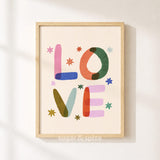 Love Colorful Print, Stars Playroom Poster, Toddler Wall Decor, UNFRAMED