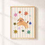 Dog Astronaut Stars Print, Colorful Kids Playroom Poster, Toddler Wall Decor, UNFRAMED