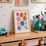 Never Stop Dreaming Print, Colorful Planets Kids Playroom Poster, Nursery Wall Decor, UNFRAMED