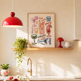 Cheers Colorful Drinks Print, Retro Cocktail Poster, Bar Cart Happy Hour Wall Decor, UNFRAMED