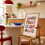 Good Food Good Mood Print, Colorful Retro Kitchen Dining Wall Decor, UNFRAMED