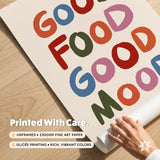 Good Food Good Mood Print, Colorful Retro Kitchen Dining Wall Decor, UNFRAMED